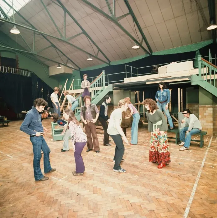 Framed Print : Richard Gere as Danny Zuko (left) seen here in rehearsal with the rest of the cast of Framed Print : Richard Gere as Danny Zuko (left) seen here in rehearsal with the rest of the cast of