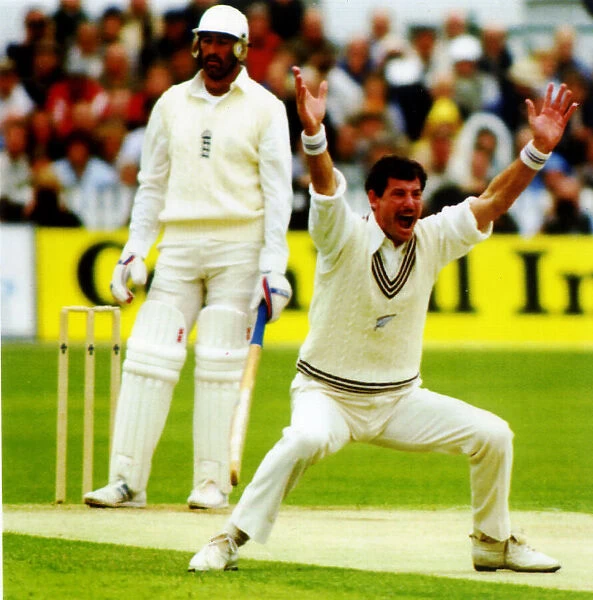 Richard Hadlee New Zealand player celebrates after he Bowled Englands opening batsman