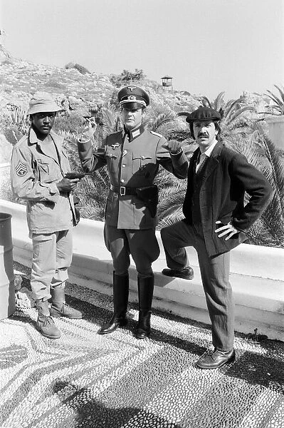 Richard Roundtree, Roger Moore and Sonny Bono on the set of Escape to Athena