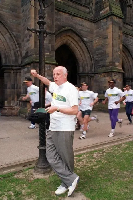 Framed Print : Richard Wilson actor Glasgow University Rector puts his London Marthathon team through a Framed Print : Richard Wilson actor Glasgow University Rector puts his London Marthathon team through a