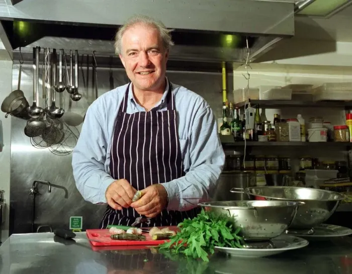 Framed Print : Rick Stein Chef TV Presenter June 1999 working in his kitchen Framed Print : Rick Stein Chef TV Presenter June 1999 working in his kitchen