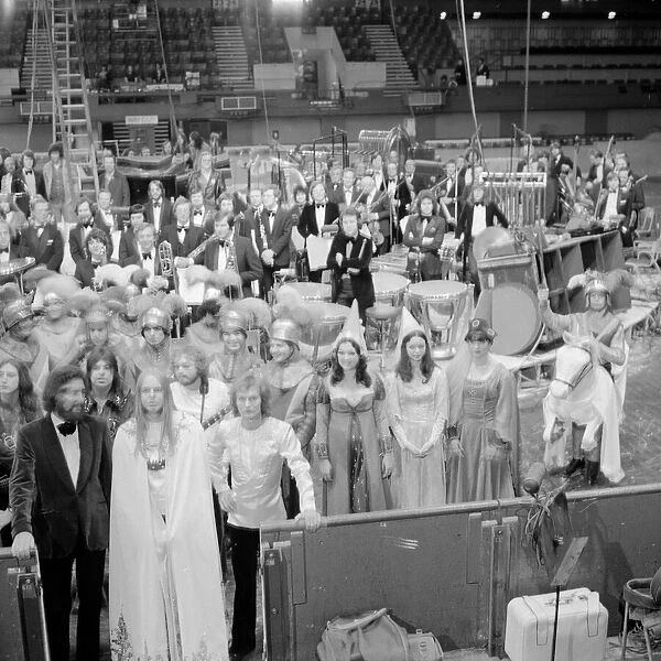 Rick Wakeman and the cast of King Arthur and the Knights of the Round table on ice at