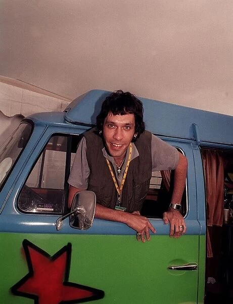 Rick Witter lead singer of Shed Seven at T in the Park hanging out of a van July 1999