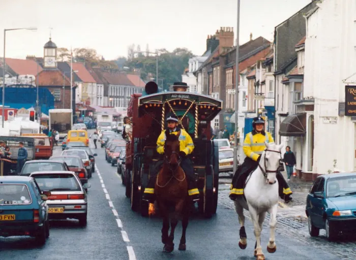 Framed Print : The Riding of the Fair - Yarm High Street. The annual procession hauled by a Framed Print : The Riding of the Fair - Yarm High Street. The annual procession hauled by a