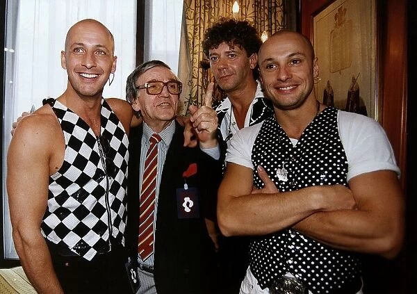 Right Said Fred pop group with members Fred and Richard Fairbrass with Alan Freeman a