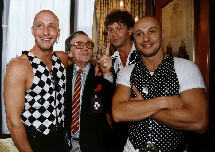 Framed Print : Right Said Fred pop group with members Fred and Richard Fairbrass with Alan Freeman a Framed Print : Right Said Fred pop group with members Fred and Richard Fairbrass with Alan Freeman a