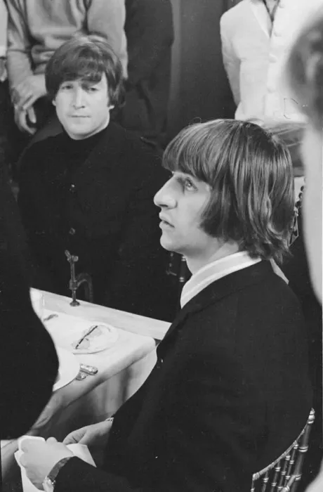 Framed Print : Ringo Star and John Lennon of the Beatles seen here at a reception for the band Framed Print : Ringo Star and John Lennon of the Beatles seen here at a reception for the band