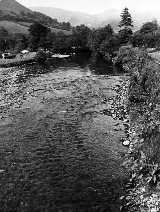 Framed Print : River scene at Dinas Mawddwy, North Wales. Circa 1970 Framed Print : River scene at Dinas Mawddwy, North Wales. Circa 1970