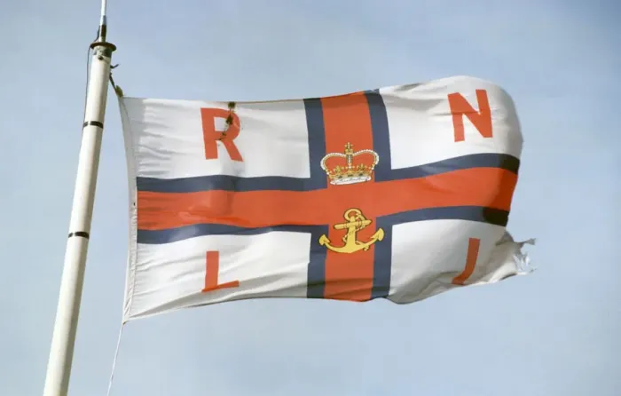 Framed Print : RNLI flag at Barry Dock Lifeboat station. Circa 1990s Framed Print : RNLI flag at Barry Dock Lifeboat station. Circa 1990s