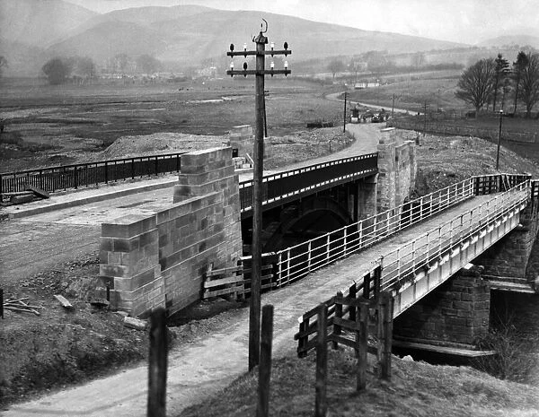 The road improvement scheme near Alwinton, which shows the new bridge alongside the old