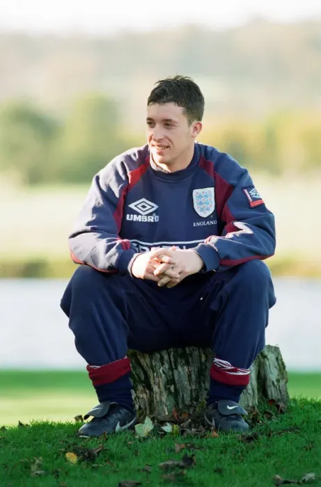 Framed Print : Robbie Fowler on International duty with England, takes time out for a photo shoot
