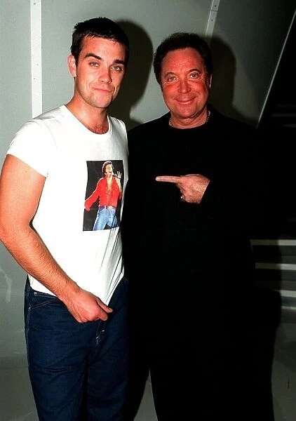Robbie Williams and Tom Jones February 1998 After rehearsing their act for the Brit