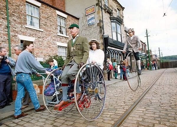 Robert Atkinson and Pat Crawforth on a 1882 Excelsior Duplex three wheeler at Beamish