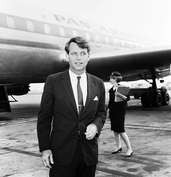 Robert Kennedy at London airport after he flew in from New York. 2nd June 1966