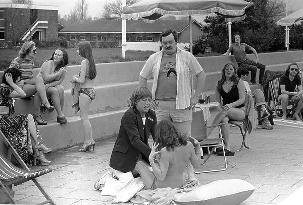 Robin Askwith and cast filming Confessions from a holiday camp