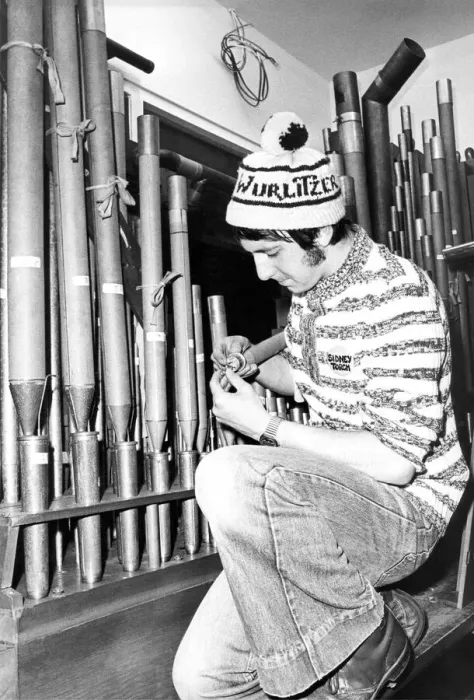 Framed Print : Robin Roper sets up the clarinet pipes on the Wurlitzer organ which had been left to rot Framed Print : Robin Roper sets up the clarinet pipes on the Wurlitzer organ which had been left to rot