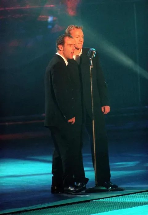 Framed Print : Robson Green and Jerome Flynn singers and former Soldier Soldier actors at the Smash Hits Framed Print : Robson Green and Jerome Flynn singers and former Soldier Soldier actors at the Smash Hits