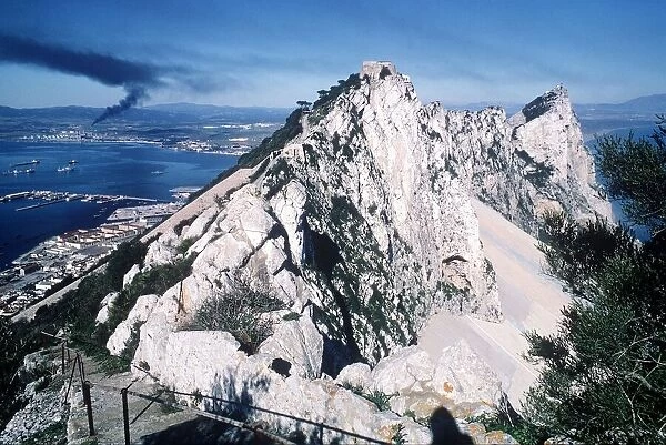The Rock Of Gibraltar the view looking north along the top with Spain in distance
