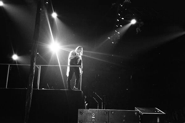 Rock group U2 in concert in USA. Bono on stage. May 1987