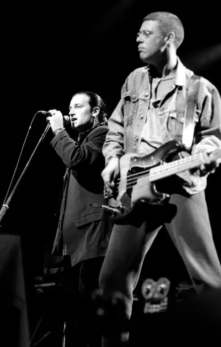 Framed Print : Rock group U2 in concert in USA - May 1987 Bono and Adam Clayton Framed Print : Rock group U2 in concert in USA - May 1987 Bono and Adam Clayton