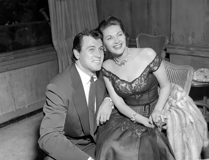 Framed Print : Rock Hudson with actress Yvonne De Carloin in London August 1952 Framed Print : Rock Hudson with actress Yvonne De Carloin in London August 1952
