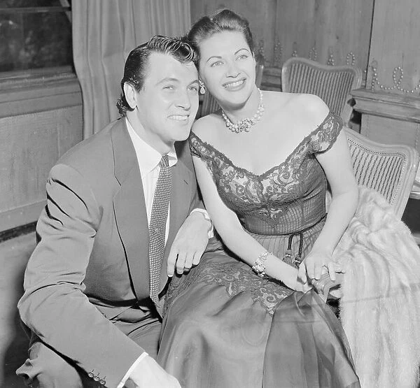Rock Hudson with actress Yvonne De Carloin in London August 1952