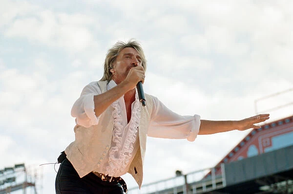 Rock star Rod Stewart performs some of his most famous hits during a gig at Villa Park