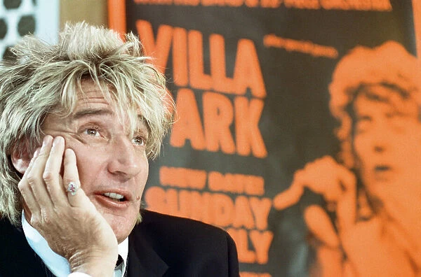 Rock star Rod Stewart pictured at Villa Park. 10th April 1995