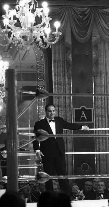 Framed Print : Rocky Marciano January 1962 at The Cafe Royal in London talking to members of Framed Print : Rocky Marciano January 1962 at The Cafe Royal in London talking to members of