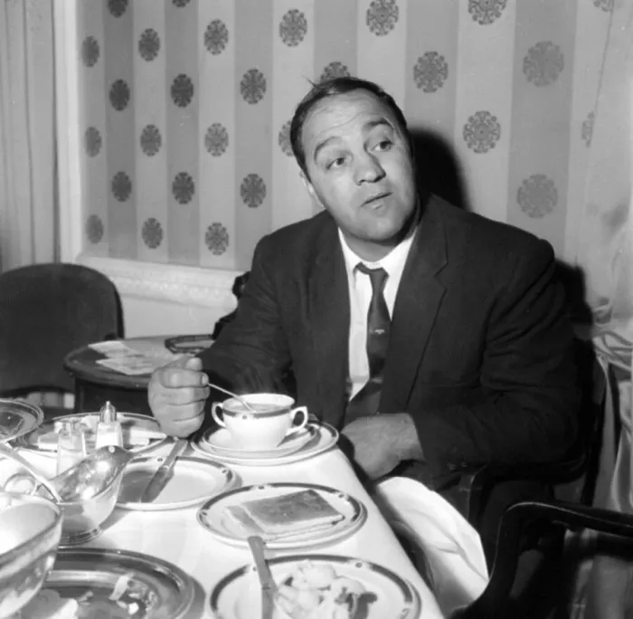 Framed Print : Rocky Marciano November 1963 Boxer at The Midland Hotel enjoying some pea-soup