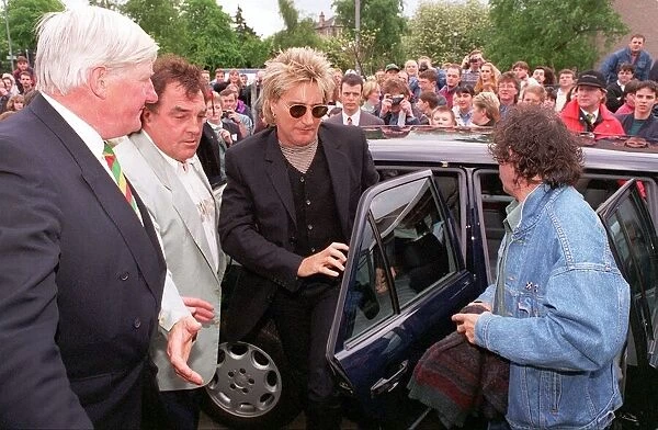 Rod Stewart getting out limousine Davie Cooper Appeal football match Bill McMurdo select