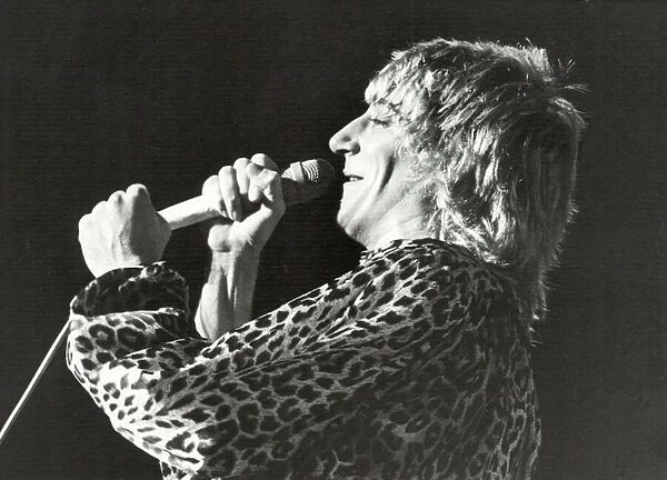 Rod Stewart performing on stage during a concert at the NEC. 17th December, 1978