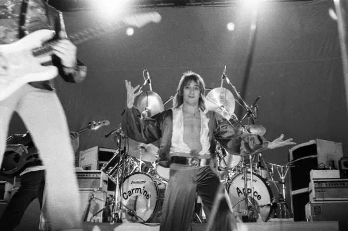 Framed Print : Rod Stewart performing on stage in Helsinki, Finland, during his European Tour 1976