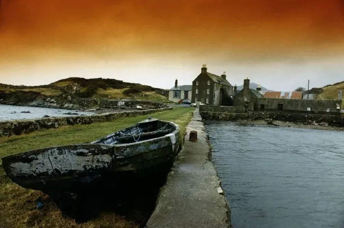 Framed Print : Rodel Isle of Harris isle of Lewis boat on pier harbour orange sky moody landscape Framed Print : Rodel Isle of Harris isle of Lewis boat on pier harbour orange sky moody landscape
