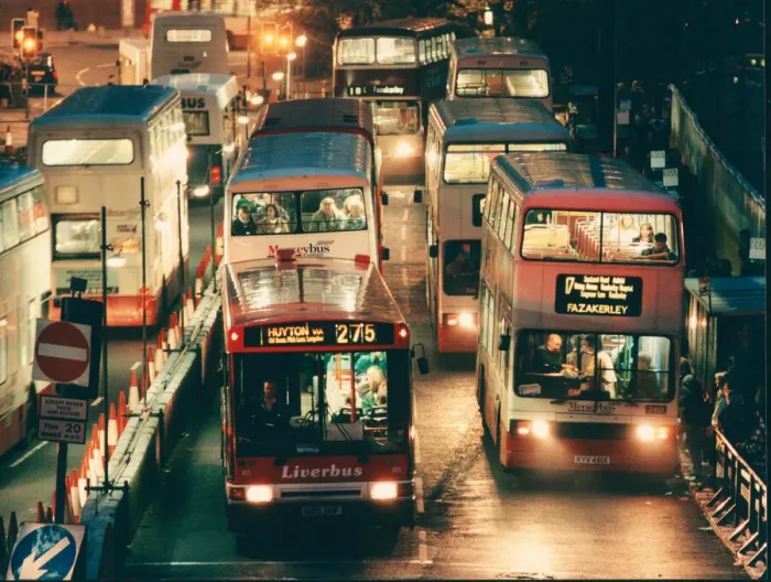 Framed Print : Roe Street, Liverpool, L1, Merseyside. England. Buses at night