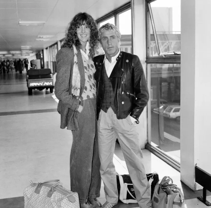 Framed Print : Roger Daltrey, lead singer of The Who rock group, pictured at Heathrow Airport with his Framed Print : Roger Daltrey, lead singer of The Who rock group, pictured at Heathrow Airport with his