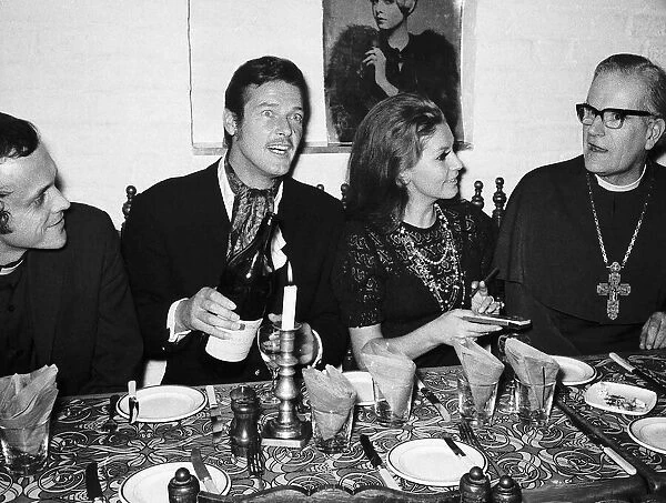 Roger Moore Actor Luisa Moore and Bishop of Suothwark at Cathy McGowans wedding reception