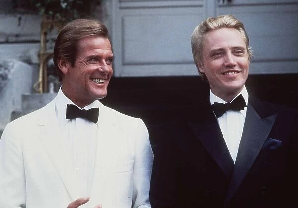 Roger Moore and Christopher Walken August 1984 on the set of the James Bond 007 film A