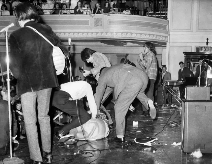 Framed Print : Rolling Stones: 7th October 1965 an hysterical fan halted the show at Newcastle City Hall Framed Print : Rolling Stones: 7th October 1965 an hysterical fan halted the show at Newcastle City Hall