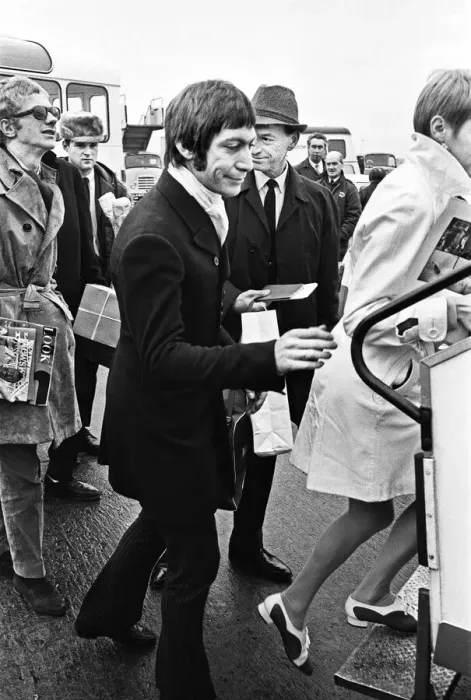 Framed Print : The Rolling Stones band member Charlie Watts seen here at London Airport embarking on a