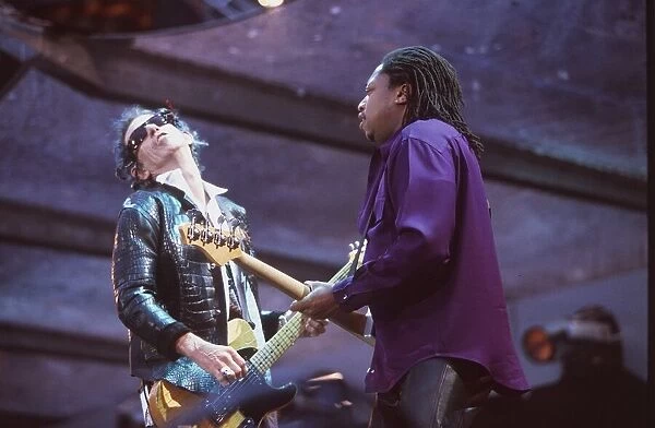 Rolling Stones in concert at Wembley Stadium 12th June 1999 Keith Richards head