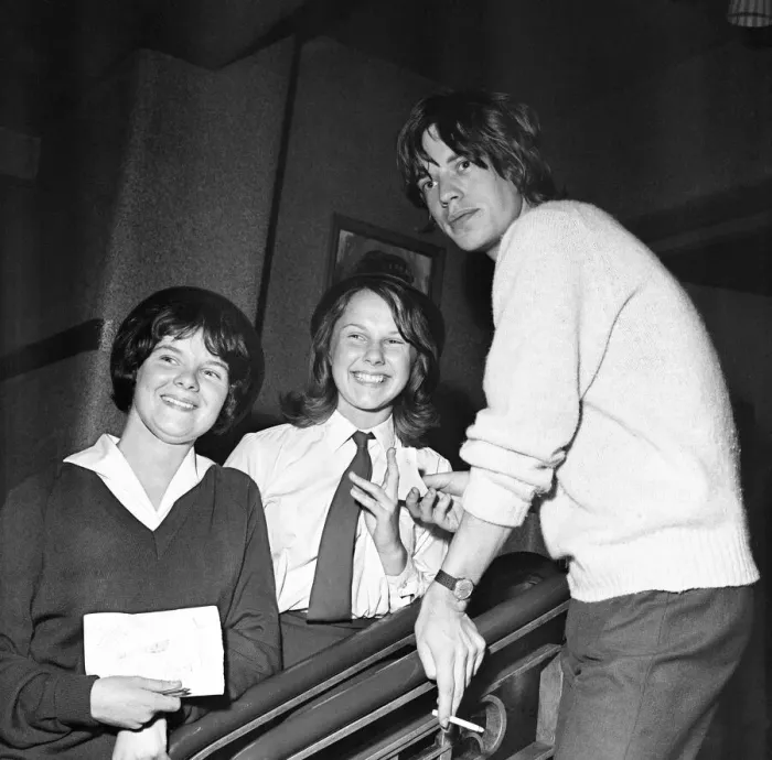 Framed Print : The Rolling Stones: two fans meet Mick Jagger at the ABC Cinema Chester while on tour Framed Print : The Rolling Stones: two fans meet Mick Jagger at the ABC Cinema Chester while on tour