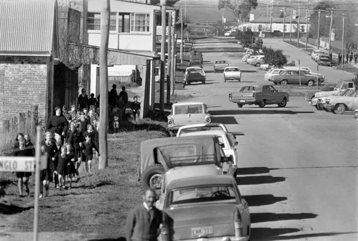 Framed Print : Rolling Stones: Filming Ned Kelly in Australia. Mick Jagger. Main street of Bungendore