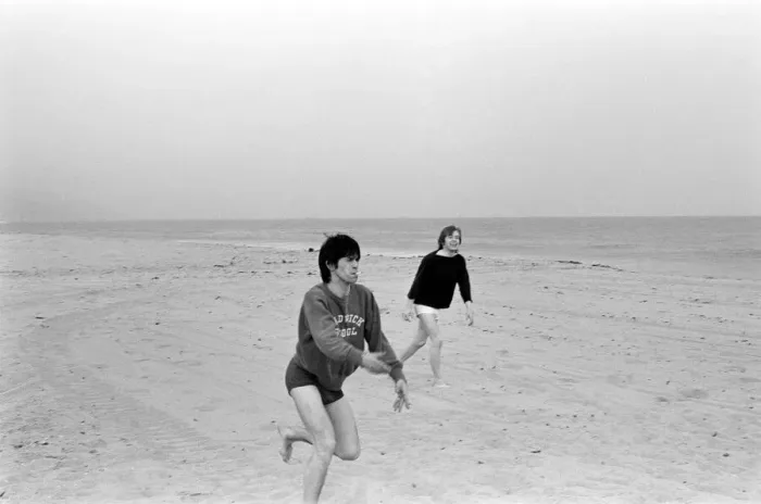 Framed Print : The Rolling Stones. Keith Richards and Brian Jones seen here posing on Malibu beach