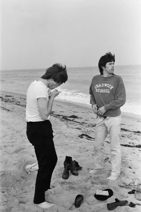 Framed Print : The Rolling Stones. Keith Richards and Charlie Watts seen here posing on Malibu beach