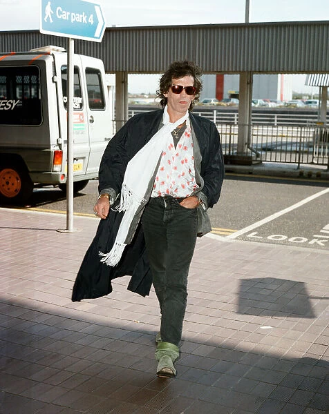 Rolling Stones: Keith Richards at London Heathrow Airport. 22nd September 1988