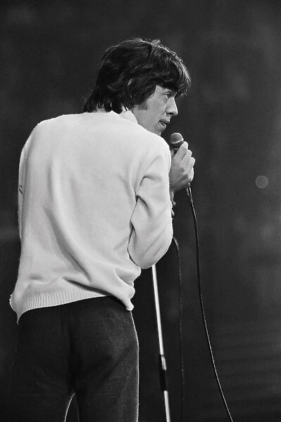 Rolling Stones lead singer Mick Jagger performing on stage at the New Musical Express
