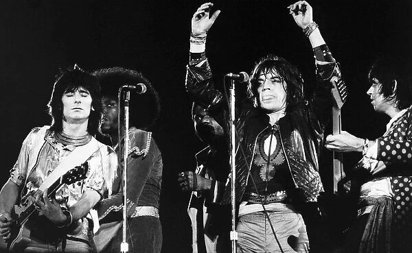 The Rolling Stones Mick Jagger Keith Richards and Ronnie Wood on stage at Knebworth pop
