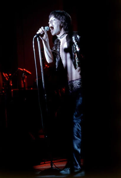 Rolling Stones: Mick Jagger, performing on stage at Leeds University. 13th March 1971