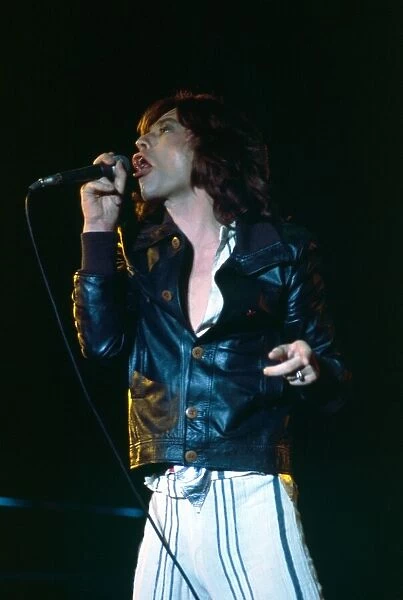 Rolling Stones: Mick Jagger on stage at Louisiana State University, Baton Rouge